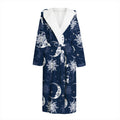 White And Blue Celestial Pattern Print Hooded Bathrobe