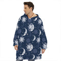 White And Blue Celestial Pattern Print Hoodie Blanket
