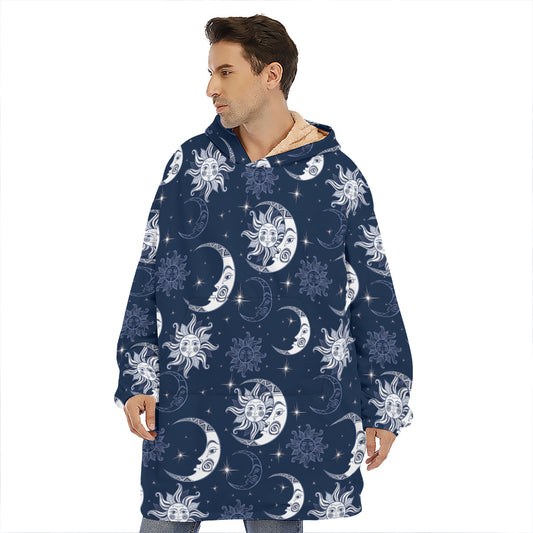 White And Blue Celestial Pattern Print Hoodie Blanket