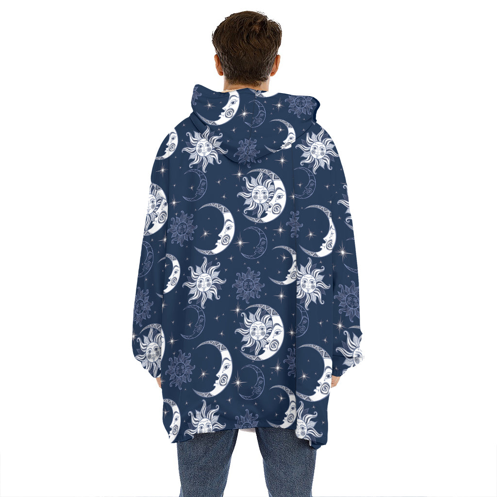 White And Blue Celestial Pattern Print Hoodie Blanket