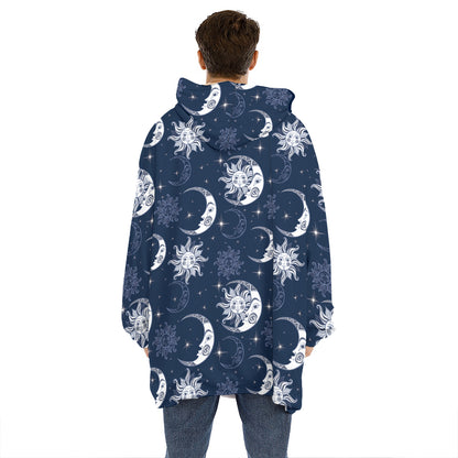 White And Blue Celestial Pattern Print Hoodie Blanket