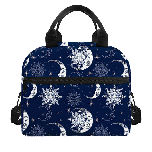 White And Blue Celestial Pattern Print Insulated Lunch Bag