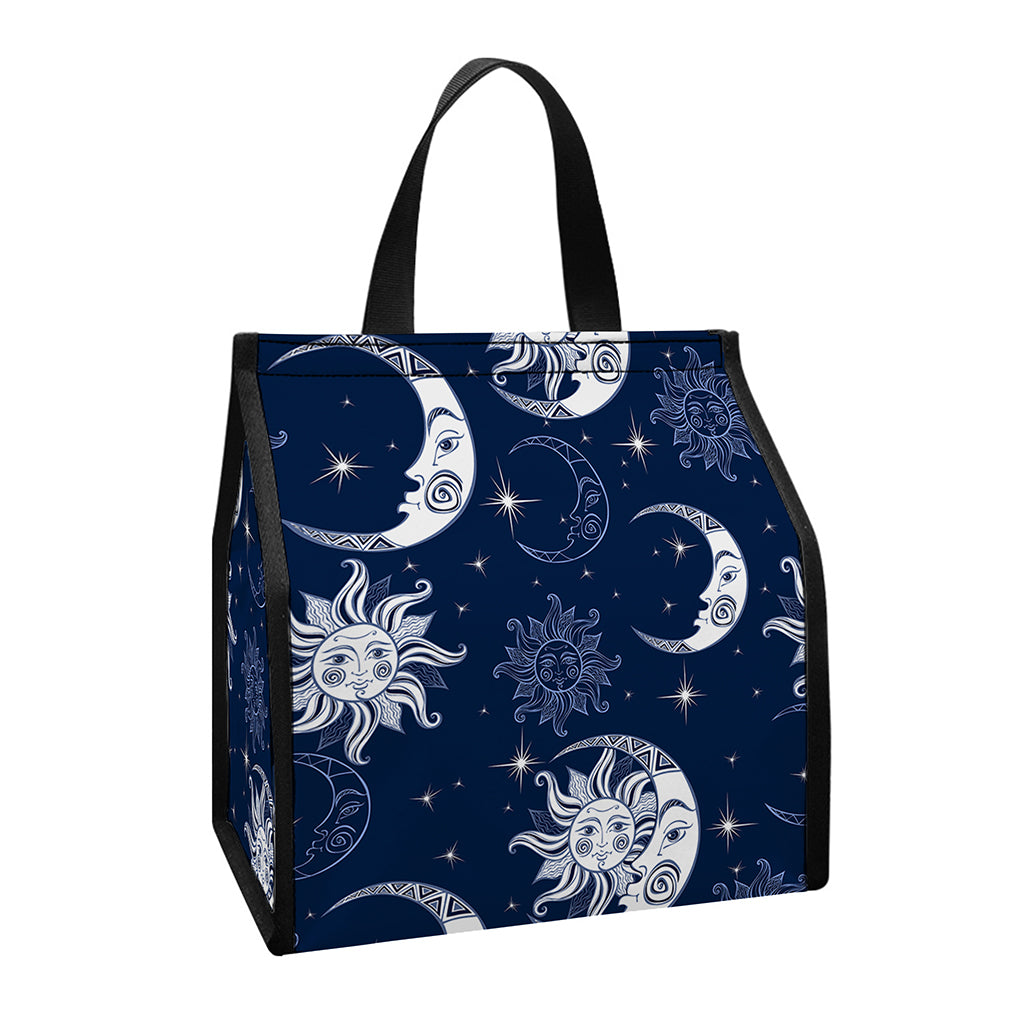 White And Blue Celestial Pattern Print Insulated Lunch Tote