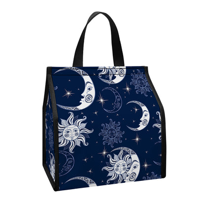White And Blue Celestial Pattern Print Insulated Lunch Tote