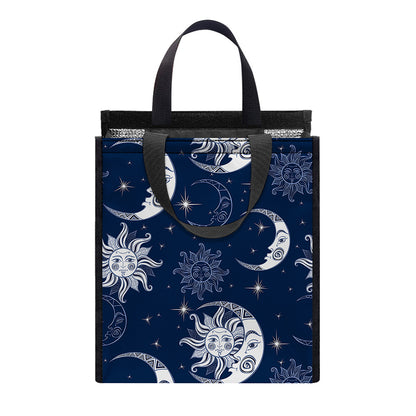White And Blue Celestial Pattern Print Insulated Lunch Tote