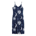 White And Blue Celestial Pattern Print Jersey Midi Cami Dress