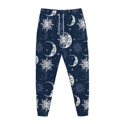 White And Blue Celestial Pattern Print Jogger Pants
