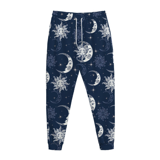 White And Blue Celestial Pattern Print Jogger Pants