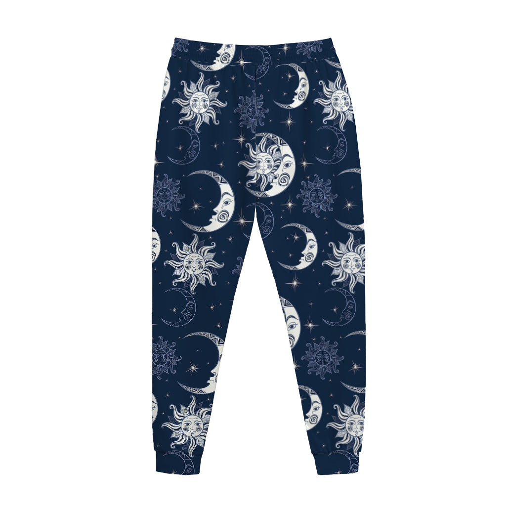 White And Blue Celestial Pattern Print Jogger Pants