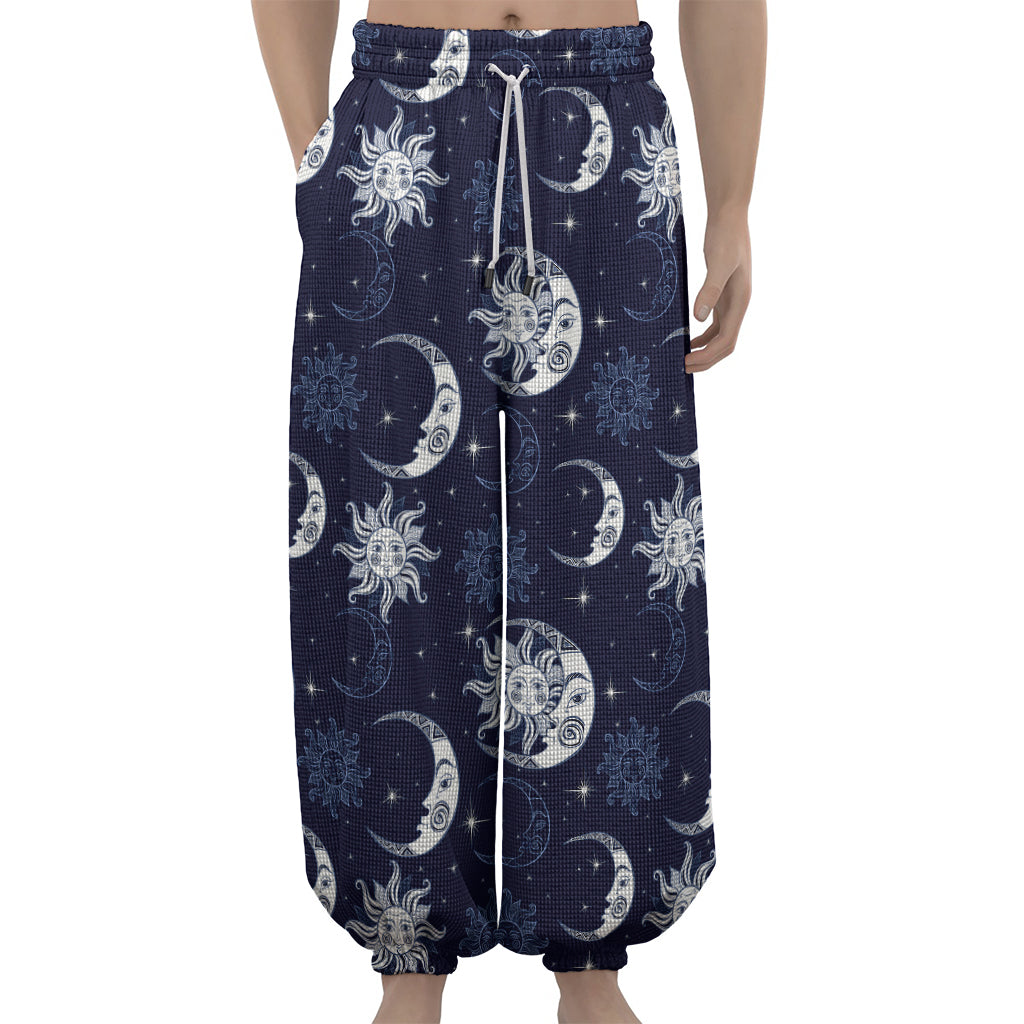 White And Blue Celestial Pattern Print Lantern Pants