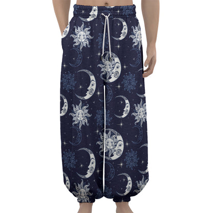 White And Blue Celestial Pattern Print Lantern Pants