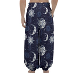 White And Blue Celestial Pattern Print Lantern Pants