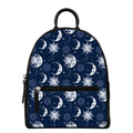 White And Blue Celestial Pattern Print Leather Backpack