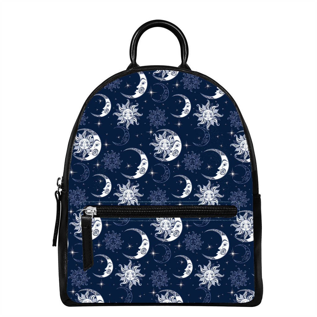 White And Blue Celestial Pattern Print Leather Backpack