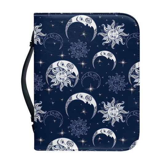 White And Blue Celestial Pattern Print Leather Bible Cover