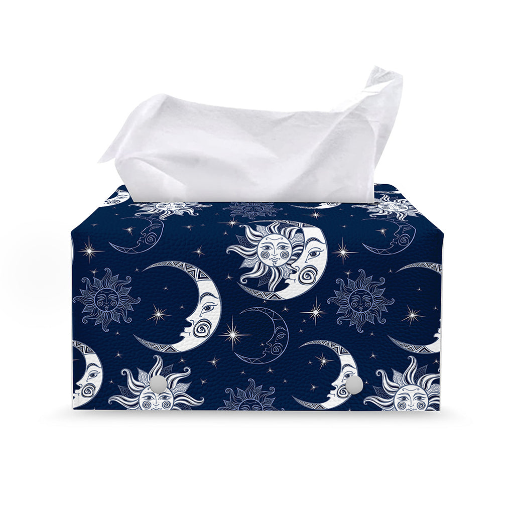 White And Blue Celestial Pattern Print Leather Tissue Box Cover