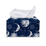 White And Blue Celestial Pattern Print Leather Tissue Box Cover