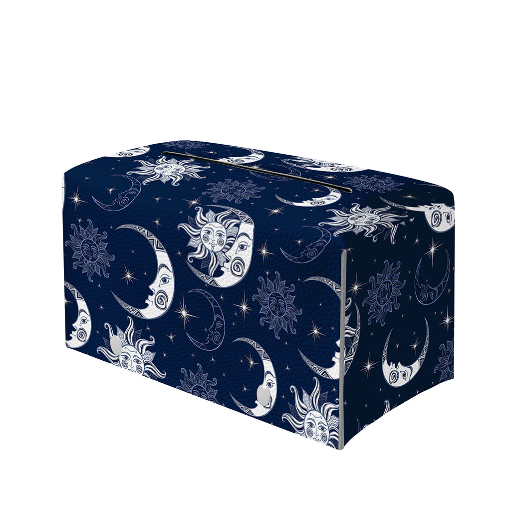 White And Blue Celestial Pattern Print Leather Tissue Box Cover
