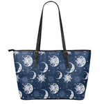White And Blue Celestial Pattern Print Leather Tote Bag