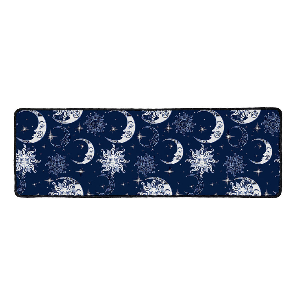White And Blue Celestial Pattern Print Long Kitchen Mat