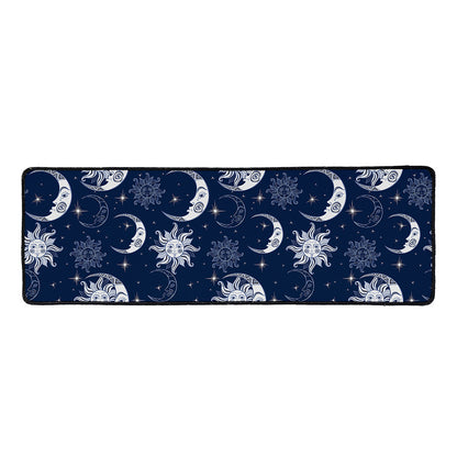 White And Blue Celestial Pattern Print Long Kitchen Mat