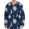 White And Blue Celestial Pattern Print Long Sleeve Baseball Jersey