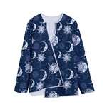 White And Blue Celestial Pattern Print Long Sleeve Short Coat