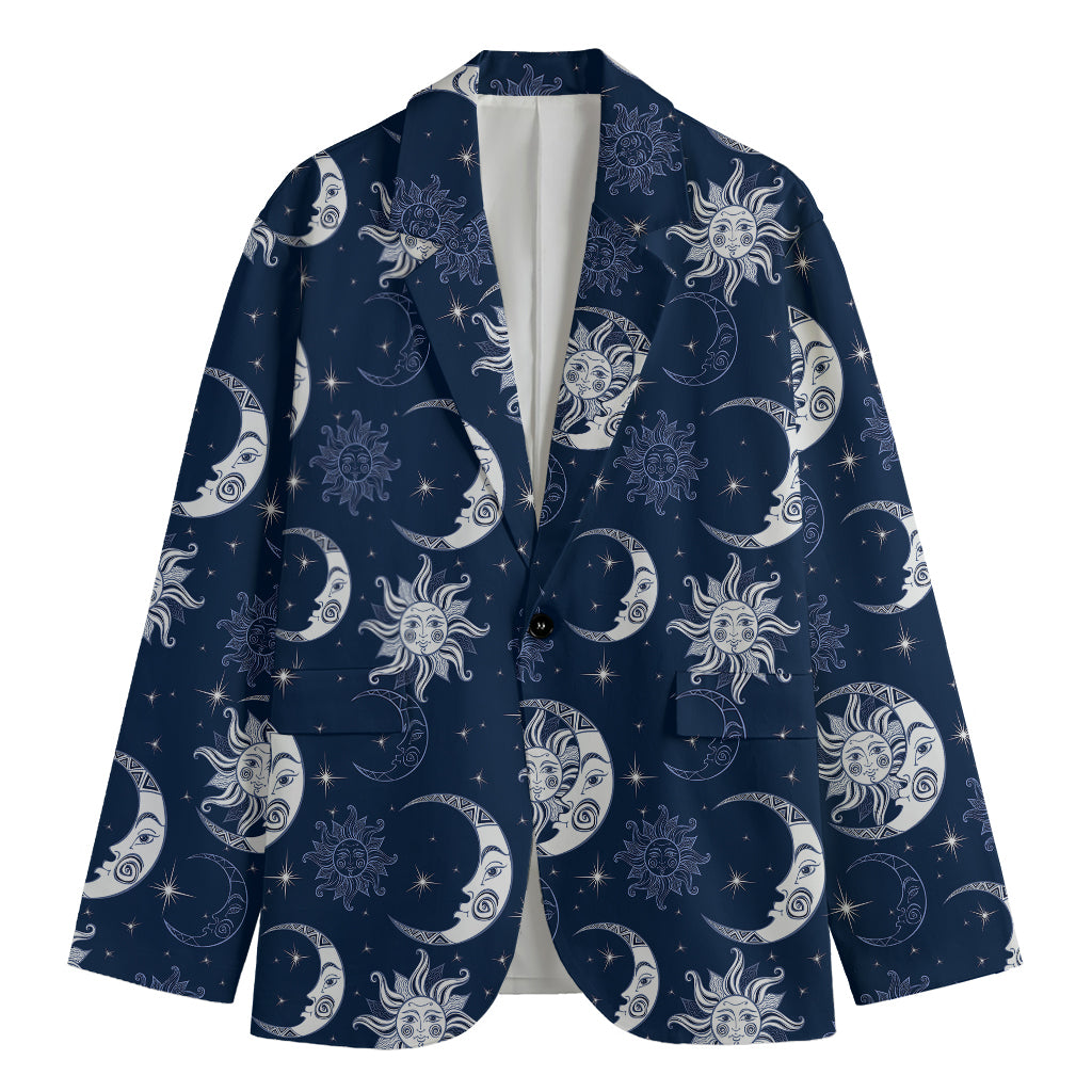 White And Blue Celestial Pattern Print Men's Blazer