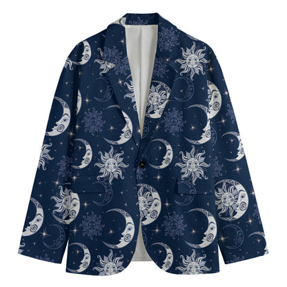 White And Blue Celestial Pattern Print Men's Blazer