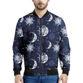 White And Blue Celestial Pattern Print Men's Bomber Jacket