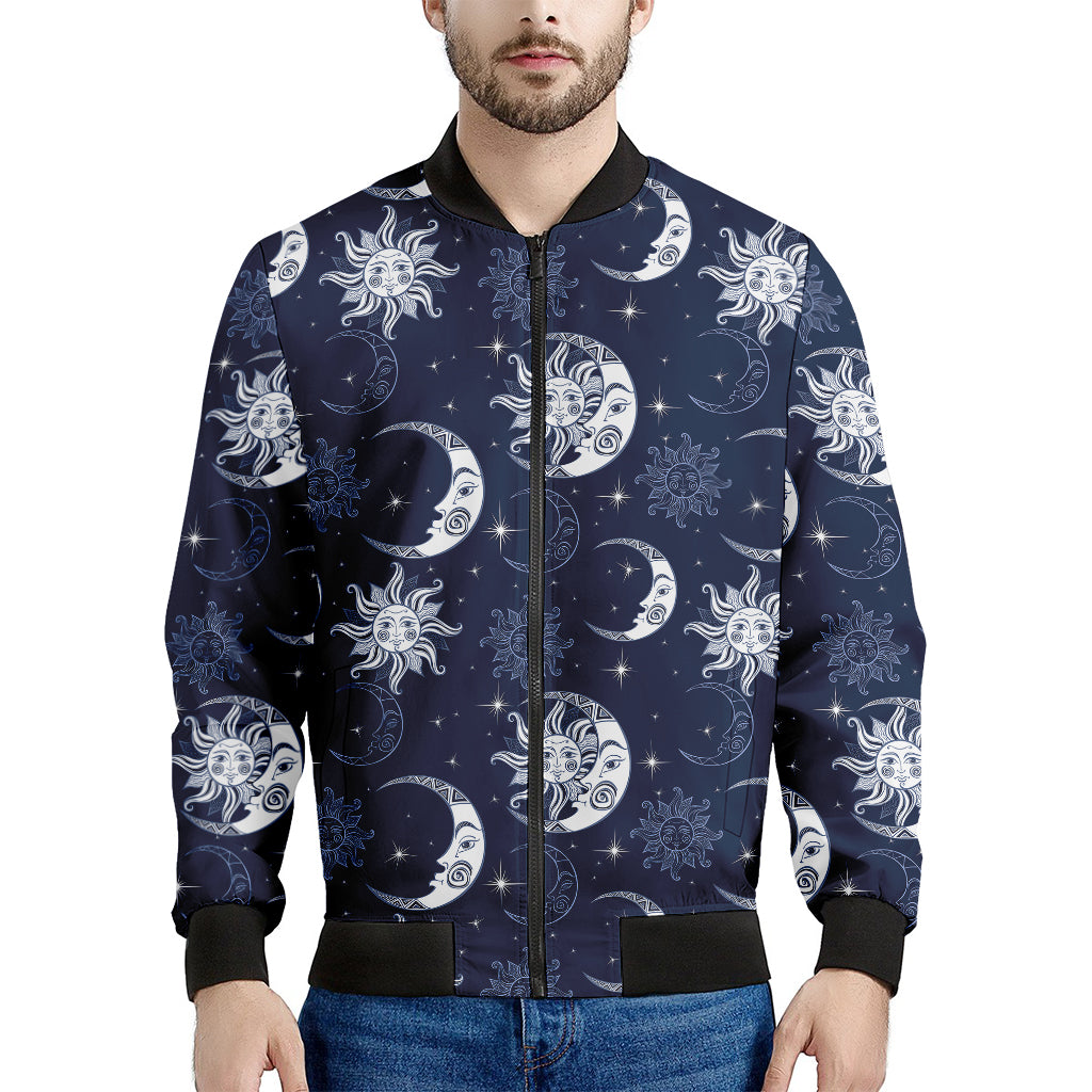 White And Blue Celestial Pattern Print Men's Bomber Jacket