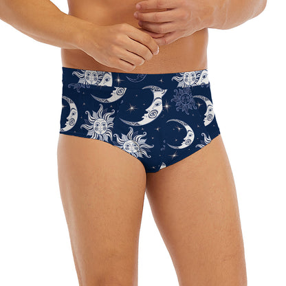 White And Blue Celestial Pattern Print Men's Briefs