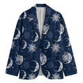 White And Blue Celestial Pattern Print Men's Cotton Blazer
