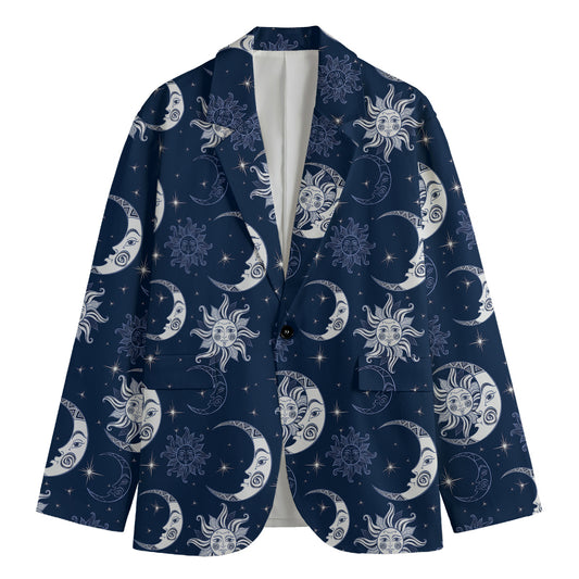 White And Blue Celestial Pattern Print Men's Cotton Blazer