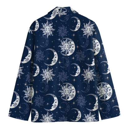 White And Blue Celestial Pattern Print Men's Cotton Blazer