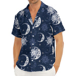 White And Blue Celestial Pattern Print Men's Deep V-Neck Shirt