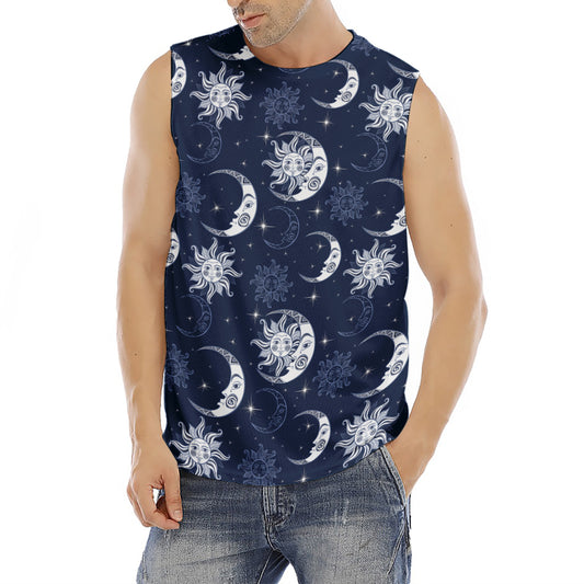 White And Blue Celestial Pattern Print Men's Fitness Tank Top