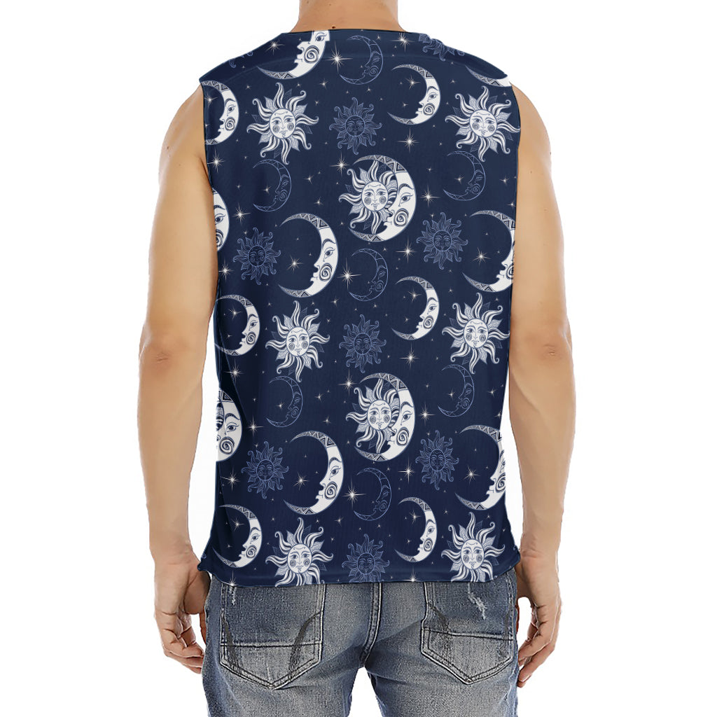 White And Blue Celestial Pattern Print Men's Fitness Tank Top