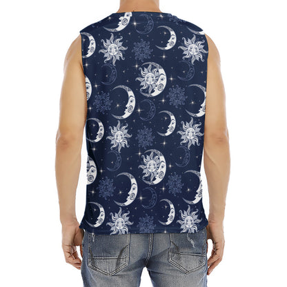 White And Blue Celestial Pattern Print Men's Fitness Tank Top
