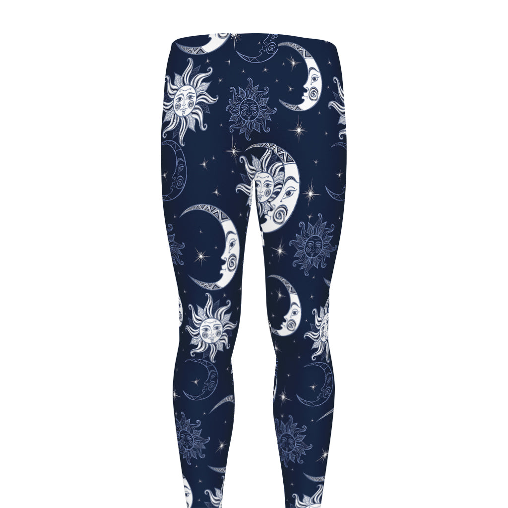 White And Blue Celestial Pattern Print Men's leggings