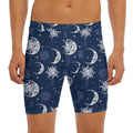 White And Blue Celestial Pattern Print Men's Long Boxer Briefs