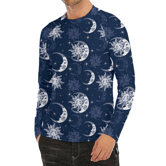 White And Blue Celestial Pattern Print Men's Long Sleeve Rash Guard