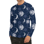 White And Blue Celestial Pattern Print Men's Long Sleeve Rash Guard