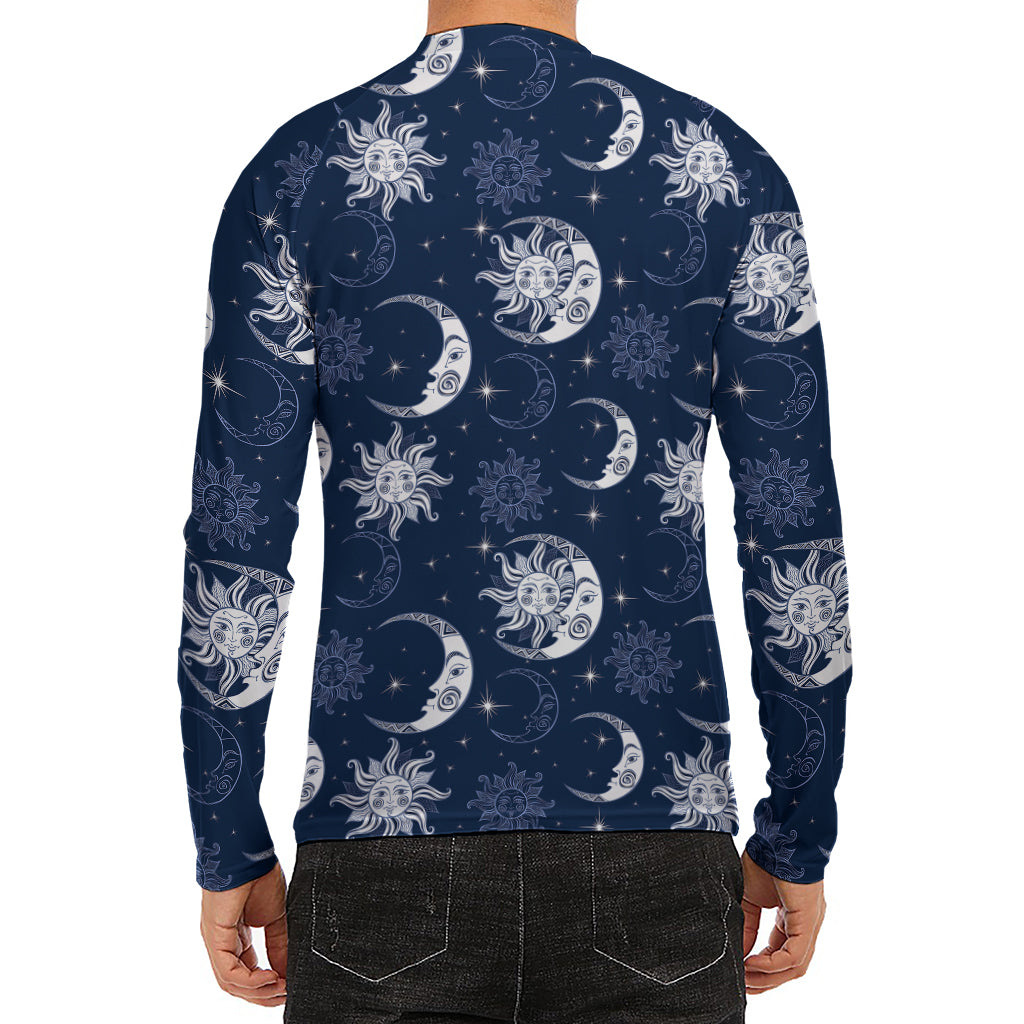 White And Blue Celestial Pattern Print Men's Long Sleeve Rash Guard