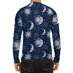 White And Blue Celestial Pattern Print Men's Long Sleeve Rash Guard