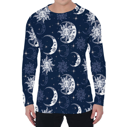 White And Blue Celestial Pattern Print Men's Long Sleeve T-Shirt