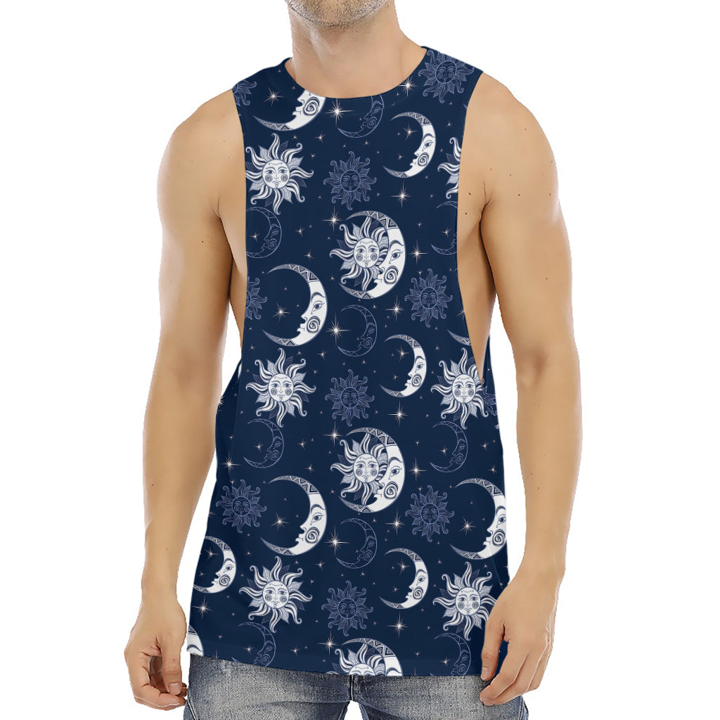 White And Blue Celestial Pattern Print Men's Muscle Tank Top
