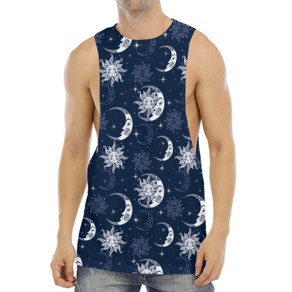 White And Blue Celestial Pattern Print Men's Muscle Tank Top