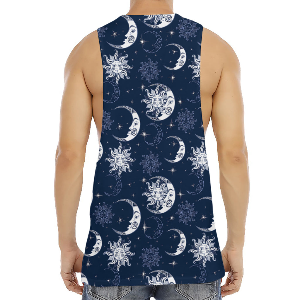 White And Blue Celestial Pattern Print Men's Muscle Tank Top