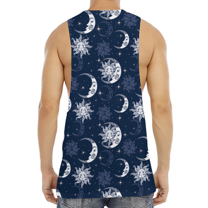 White And Blue Celestial Pattern Print Men's Muscle Tank Top